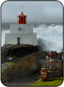 lighthouse wave - stay on the trail!